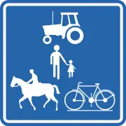 Chemin réservé aux véhicules agricoles, aux piétons, cyclistes, cavaliers et conducteurs de speed pedelecs.